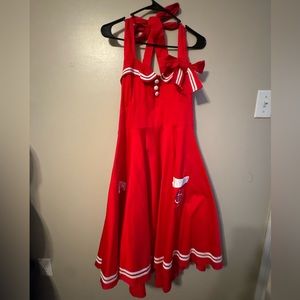 Hell Bunny Vixen Sailor Dress XL Red Retro